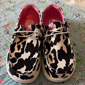 Hey Dude Kids' Black and White Cow Print Sneakers